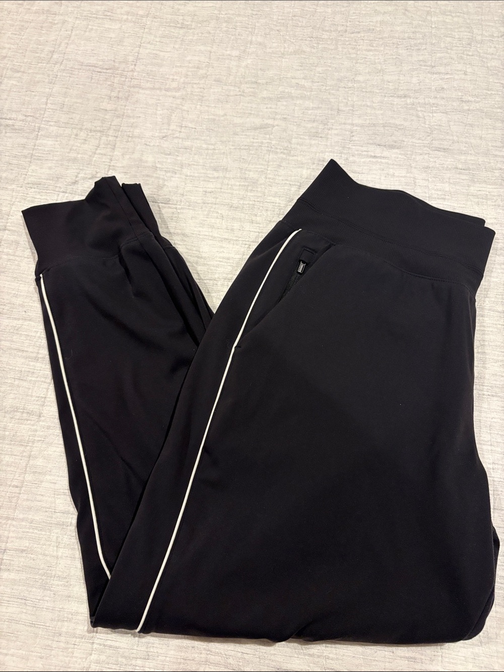 Athleta Black Track Joggers with White Side Piping